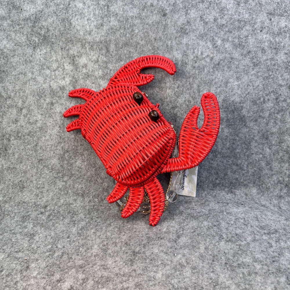 Tommy Bahama Red Wicker Crab Crossbody Bag Beaded Handle Novelty Purse NWT - Picture 3 of 13